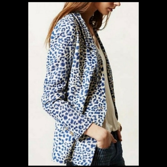 Cartonnier Anthropologie Blue Animal Print Blazer - Picture 2 of 9